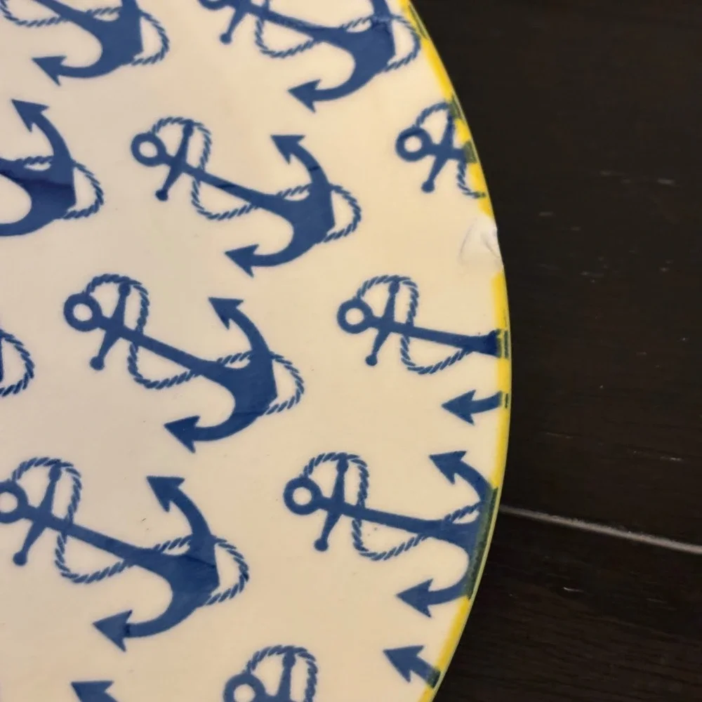 Pfaltzgraff Nautical Anchor Salad Plates | Set of 4 | 8.5 Inch | FLAW-See Pics